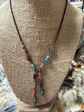 Vintage Liz Claiborne Boho Pendant Necklace with Turquoise Accents